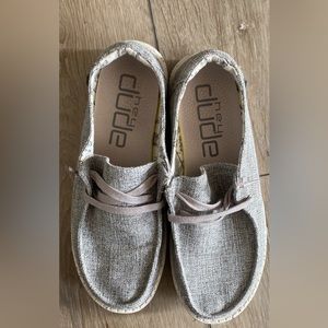 Gray Hey Dude Slides, women’s size 7